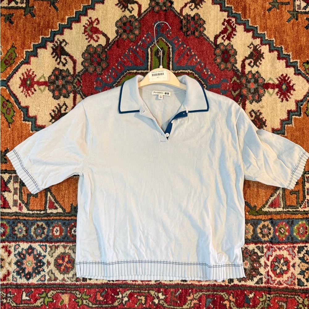 Uniqlo JW Anderson- Light Blue Polo Shirt- knit short sleeve sweater